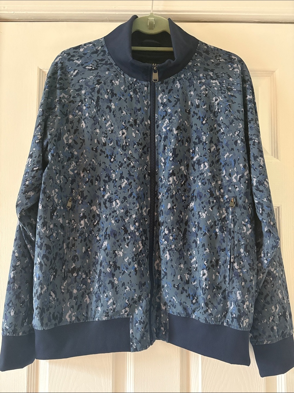 Athleta Blue Camouflage Zip-Up Bomber Jacket